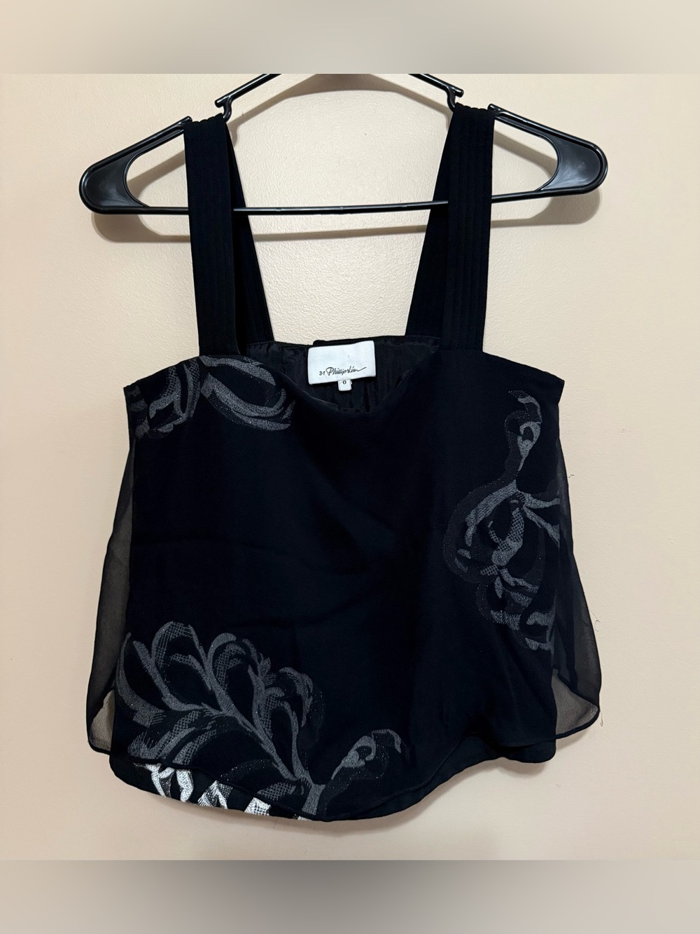 NWOT 3.1 Phillip Lim Black Floral Overlay Tank Top Sz 0